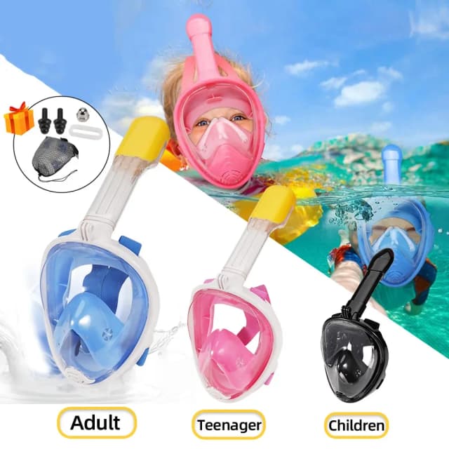 Máscara de buceo de cara completa antiniebla subacuática, máscaras respiratorias para esnórquel, equipo de natación seguro e impermeable para niños adultos