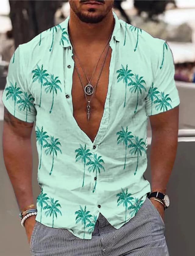 Camisas hawaianas de verano con diseño de árbol de coco, ropa Unisex con botones de manga corta para exteriores, calle, Harajuku
