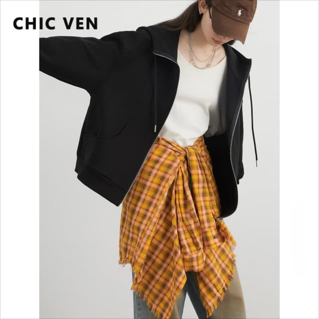 Sudaderas CHIC VEN para mujer, chaqueta holgada con capucha y cordón para mujer, abrigo deportivo estilo BF para mujer, primavera otoño 2025