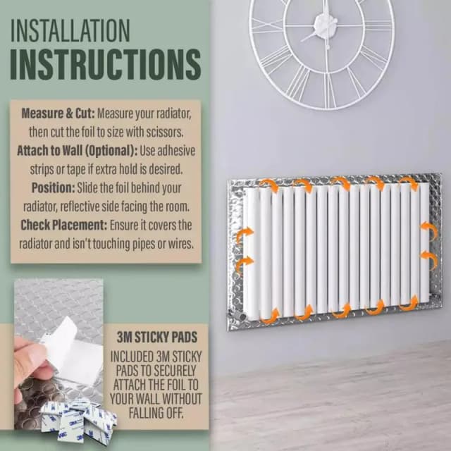 Lámina reflectora de calor para radiador, lámina aislante de ahorro de energía de 16 pies x 24 pulgadas, lámina de aluminio de doble cara, aislamiento térmico radiante