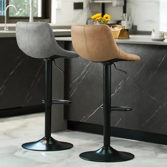 Taburetes de bar Sillas de bar giratorias modernas Taburete de bar tapizado de piel sintética ajustable en altura con respaldo alto para bares