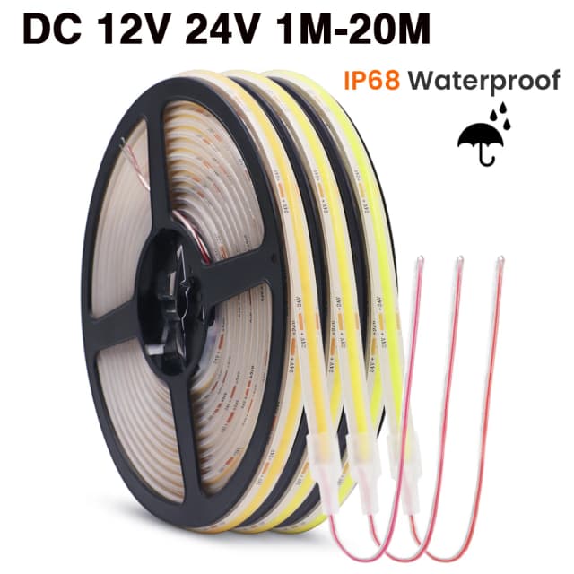 Tira COB impermeable IP68 12V 24V 320Leds/M RA90 3000K 4000K 6000K decoración del jardín del hogar cinta Flexible cuerda luz LED 1M 10M 20M