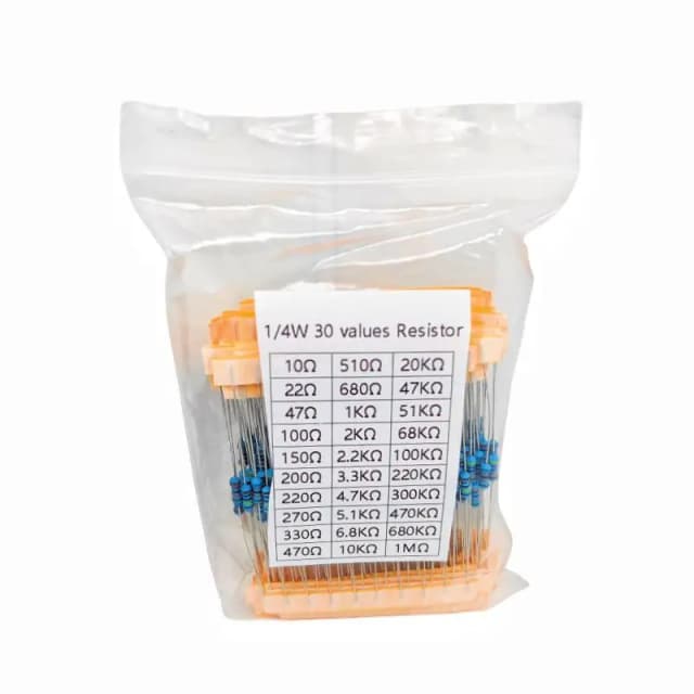 Paquete de resistencias de película metálica 300, 30 tipos, 1/4W, 1K, 10K, 600 K, 220ohm, 1M, 1% unids/set