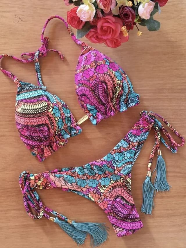 2022 Bikini Sexy con estampado Floral, traje de baño, conjunto de Bikini con cordón, traje de baño Push Up, Bikinis para mujer, traje de baño para playa para mujer
