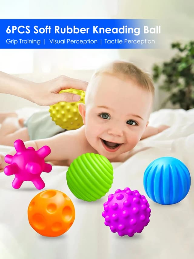 Bolas sensoriales de juguete para bebés, 6 piezas, pelota texturizada para tocar con la mano, pelota de masaje suave, sonajero infantil, juguetes para sentidos