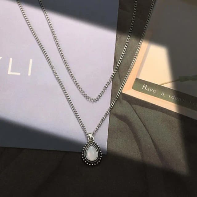Collar con colgante Vintage para mujer, Gargantilla con forma de gota de agua, Ópalo de doble capa, joyería