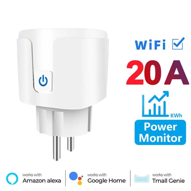 Enchufe inteligente UE 20A Wifi enchufe inteligente con monitoreo de energía Control de voz en casa inteligente compatible con asistente de Google Alexa Alice