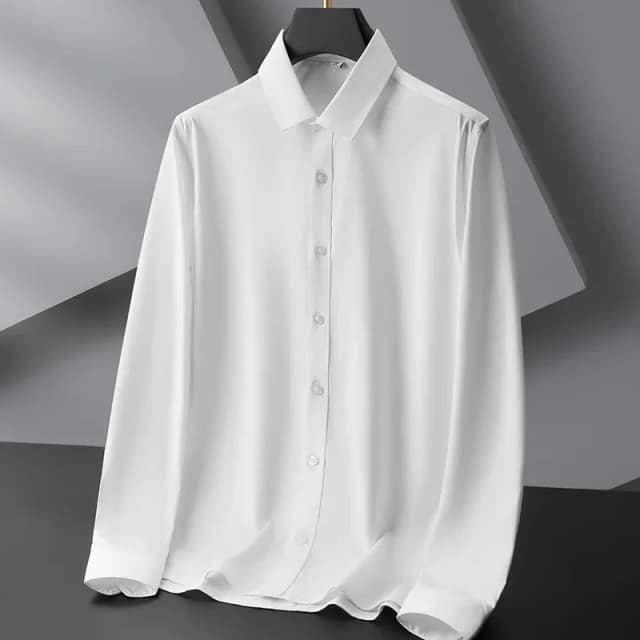 Nueva camisa informal de negocios de manga larga de Color sólido para hombre, resistente a las arrugas, cómoda, versátil para todas las estaciones