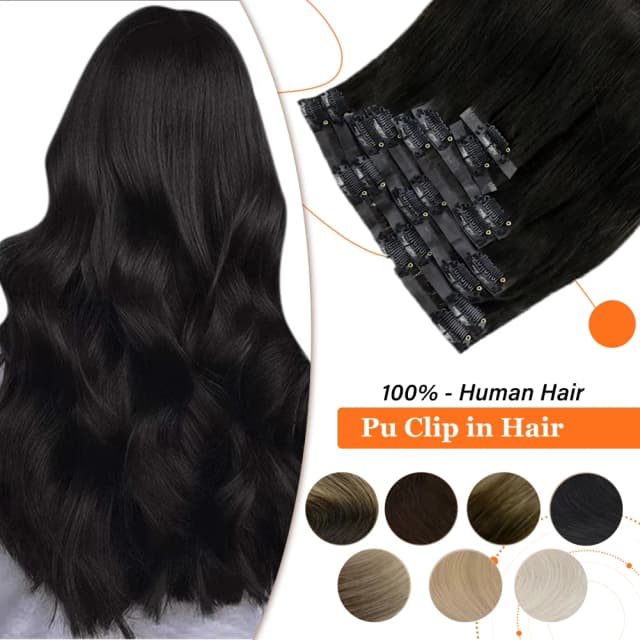 Extensiones de cabello humano con Clip sin costuras, brillo completo, 8 Uds., 100g y 80g, pelo rubio de Color puro, Clip de Pu en extensión Remy, trama de piel