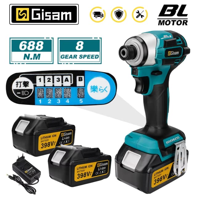 Destornillador eléctrico sin escobillas de 688N.m, 1/4 pulgadas, destornillador inalámbrico, taladro eléctrico, Kit de controlador de impacto para Pin de batería Makita de 18V