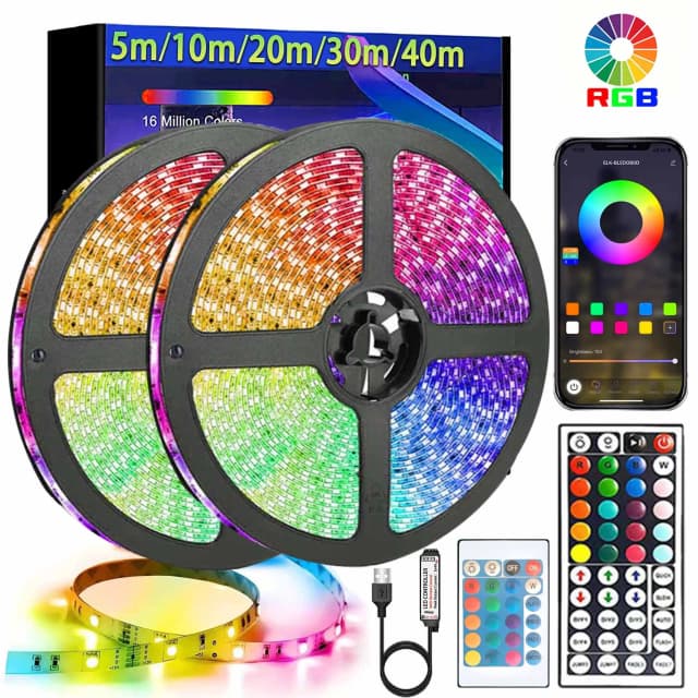 Tira de Luces LED 5050 de 5M 10M 20M 40M RGB, Luz de Fondo para TV, Control por Bluetooth, USB, para Sala de Juegos, Fiestas Familiares, Decorativa