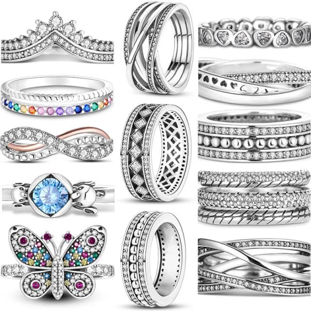 Anillo apilable de lujo Chapado en plata para mujer, anillos de joyería fina con margaritas y flores infinitas reales para fiesta de compromiso y boda