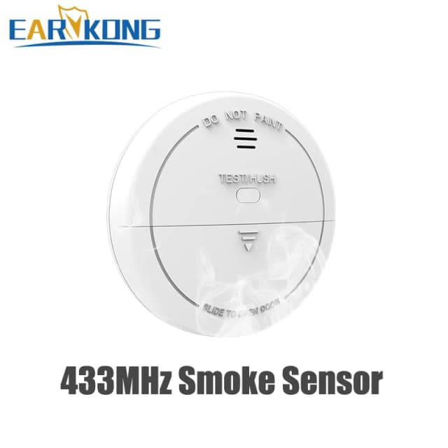 Protección contra incendios Detector de humo de 433MHz Sensor de humo inalámbrico de Color blanco alarma de incendio altamente sensible para sistema de alarma de casa